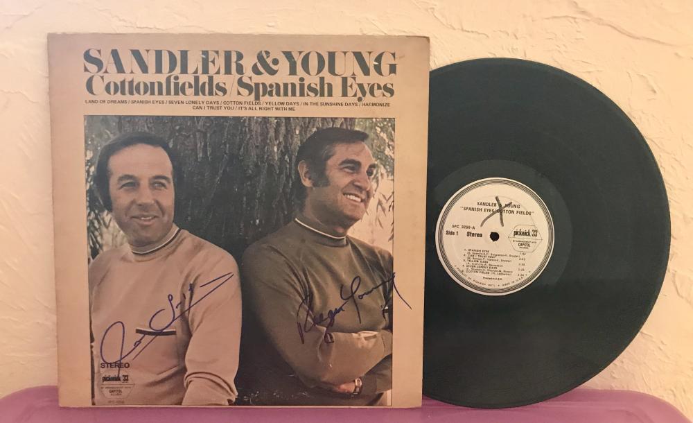SANDLER & YOUNG COTTONFIELDS/ SPANISH EYES SIGNED AUTOGRAPHED VINYL RECORD ALBU