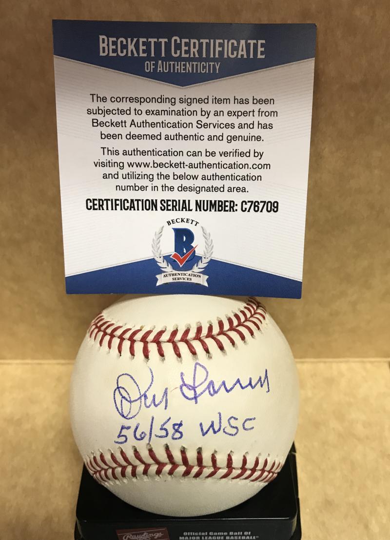 DON LARSEN 56/58 WSC NEW YORK YANKEES SIGNED M.L. BASEBALL BECKETT C76709