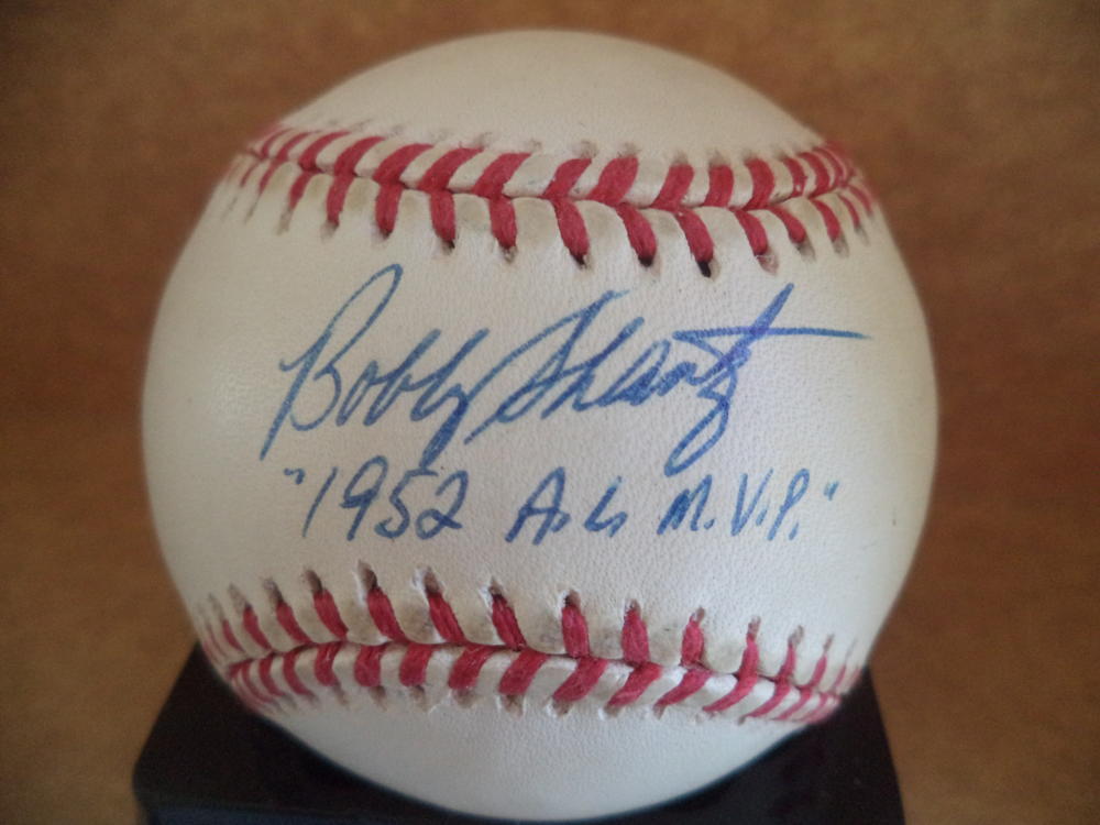 BOBBY SHANTZ 1952 AL MVP SIGNED AUTOGRAPHED A.L. BASEBALL W/COA