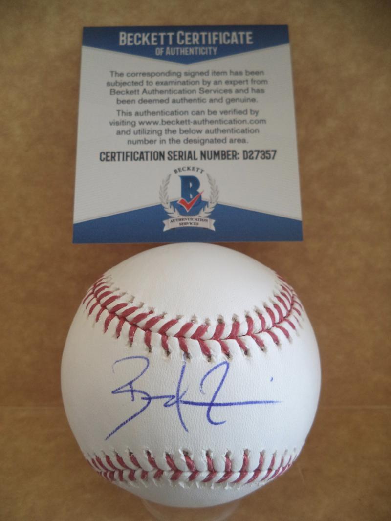 BRADLEY ZIMMER CLEVELAND INDIANS SIGNED AUTOGRAPH ML BASEBALL BECKETT D27357