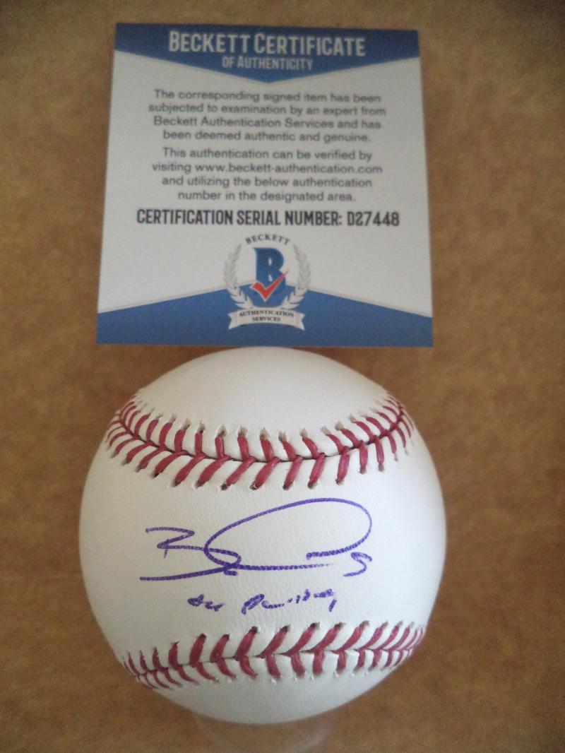 BOBBY CROSBY A'S 04 AL ROY SIGNED AUTOGRAPHED M.L. BASEBALL BECKETT D27448