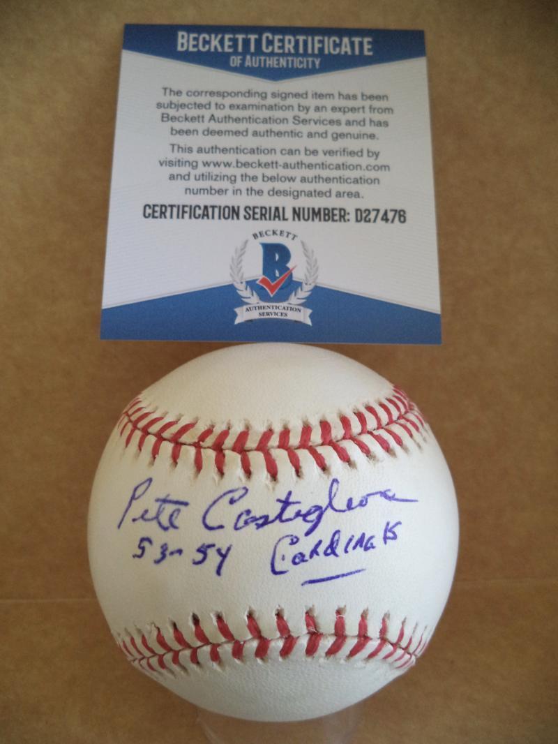 PETE CASTIGLIONE 53-54 CARDINALS DECEASED SIGNED N.L. BASEBALL BECKETT D27476