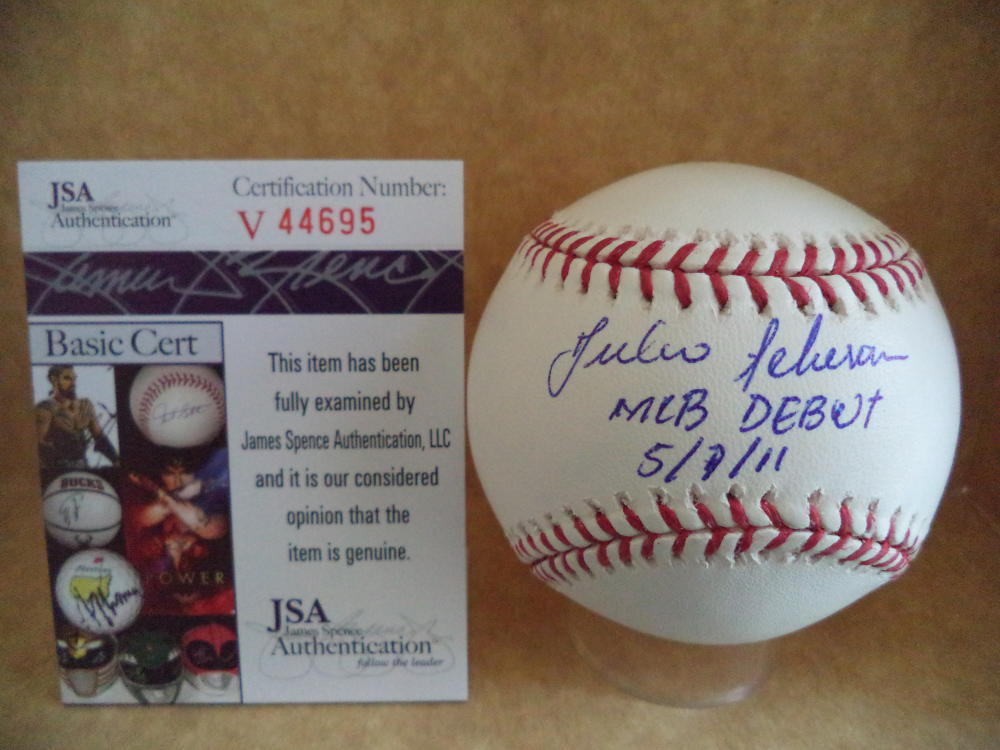 JULIO TEHERAN BRAVES MLB DEBUT SIGNED AUTOGRAPHED M.L. BASEBALL JSA V44695