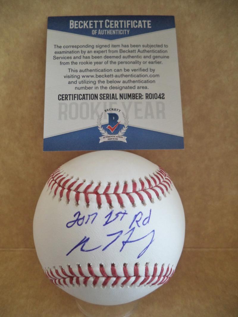 ADAM HASELEY PHILLIES 2017 1ST ROUND ROOKIE YEAR SIGNED BASEBALL BECKETT R01042