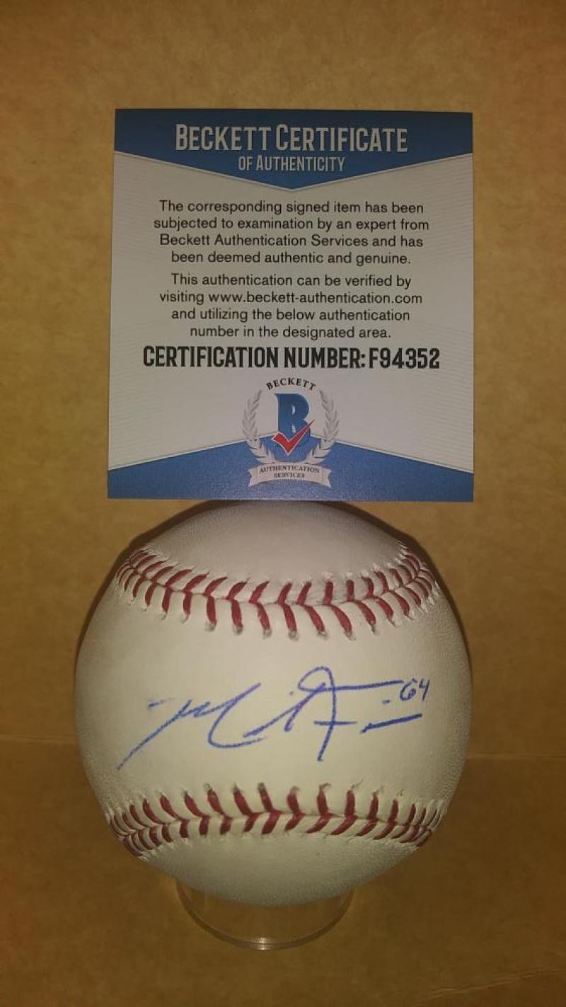 MIKE FIERS OAKLAND A'S SIGNED AUTOGRAPHED M.L. BASEBALL BECKETT F94352