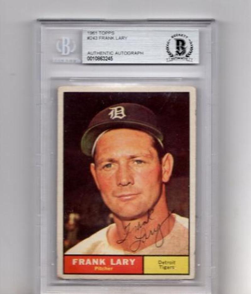 1961 TOPPS FRANK LARY TIGERS SIGNED CARD BECKETT AUTHENTIC AUTOGRAPH VINTAGE