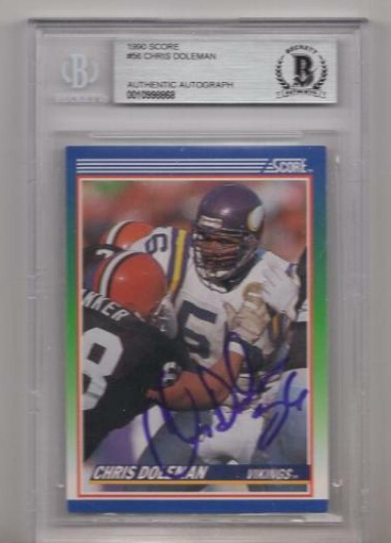 1990 SCORE CHRIS DOLEMAN SIGNED CARD BECKETT AUTHENTIC AUTOGRAPH