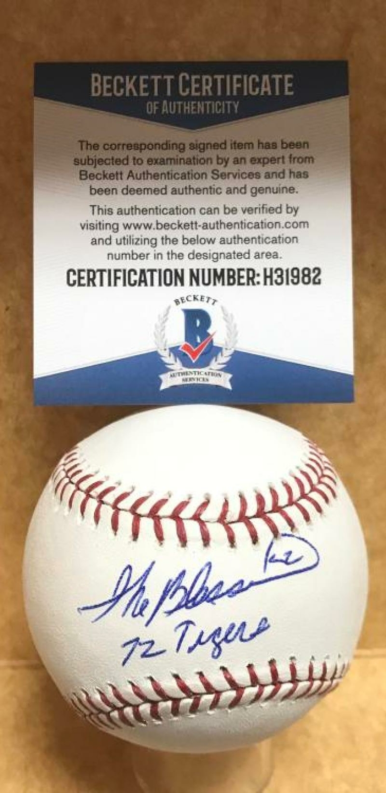 IKE BLESSITT 72 TIGERS SIGNED AUTOGRAPHED M.L. BASEBALL BECKETT H31982