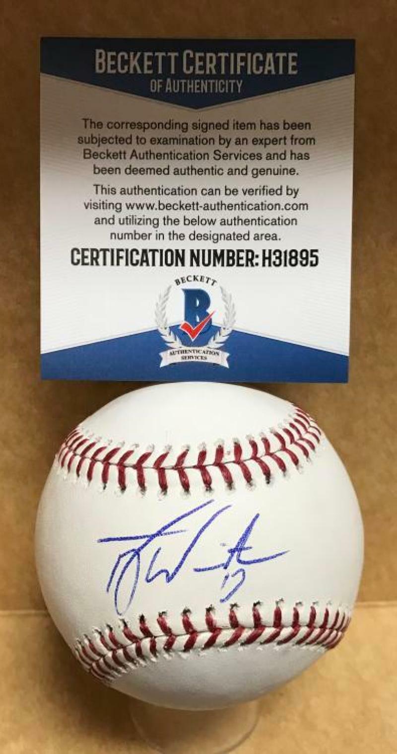 TYLER WHITE LOS ANGELES DODGERS SIGNED AUTOGRAPHED M.L. BASEBALL BECKETT H31895