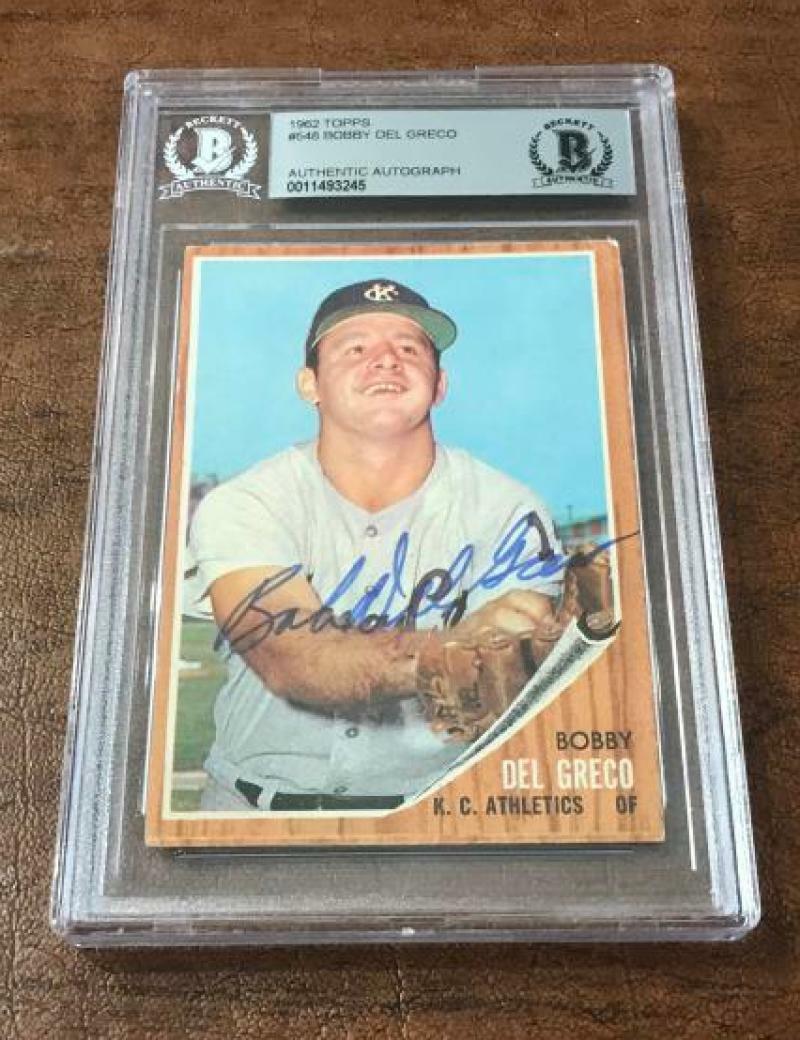 1962 TOPPS BOBBY DEL GRECO ATHLETICS SIGNED CARD BECKETT AUTHENTIC AUTOGRAPH