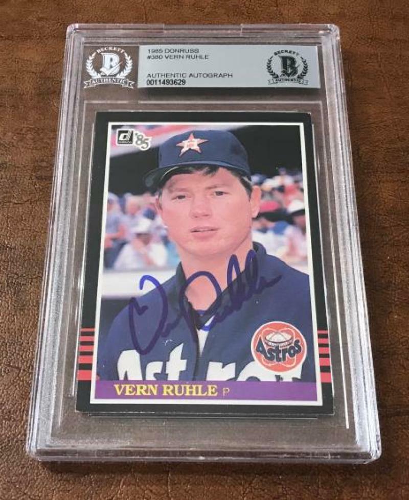 1985 DONRUSS VERN RUHLE ASTROS SIGNED CARD BECKETT AUTHENTIC AUTOGRAPH