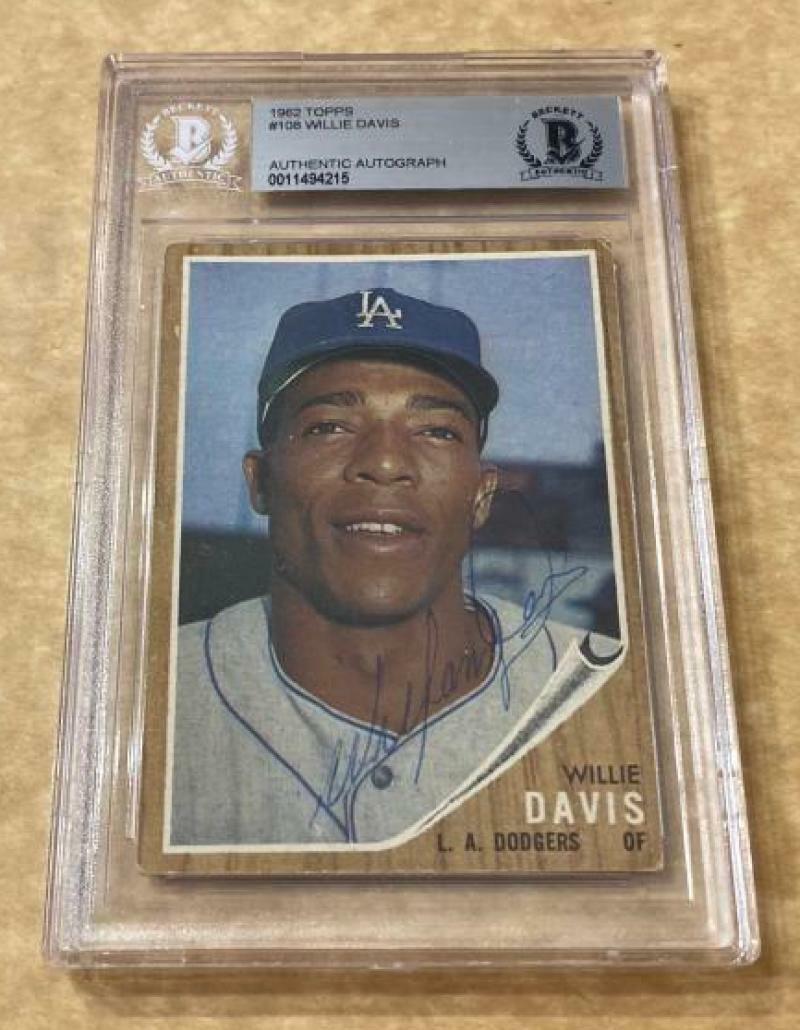 1962 TOPPS WILLIE DAVIS DODGERS DECEASED SIGNED CARD BECKETT AUTHENTIC AUTOGRAPH COLLECTIBLE MEMORABILIA