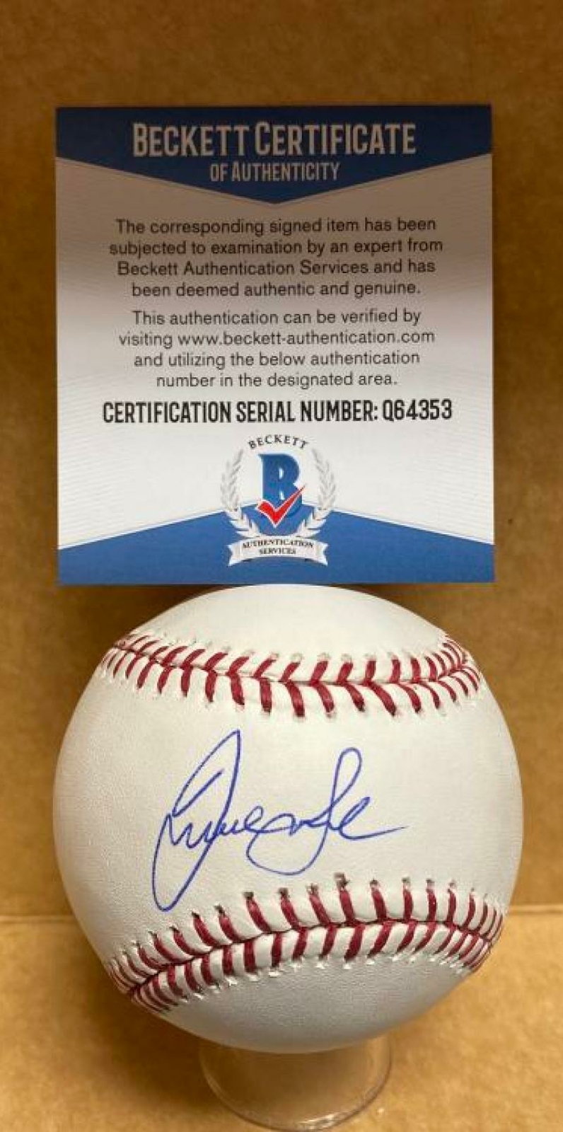 JORDAN LYLES MILWAUKEE BREWERS SIGNED AUTOGRAPHED M.L. BASEBALL BECKETT Q64353