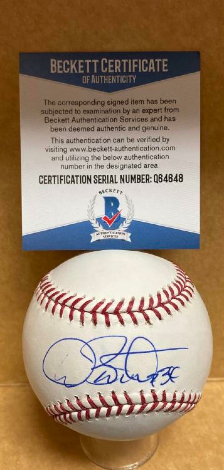 DAVE STEWART PHILLIES/RANGERS SIGNED AUTOGRAPHED M.L. BASEBALL BECKETT Q64648