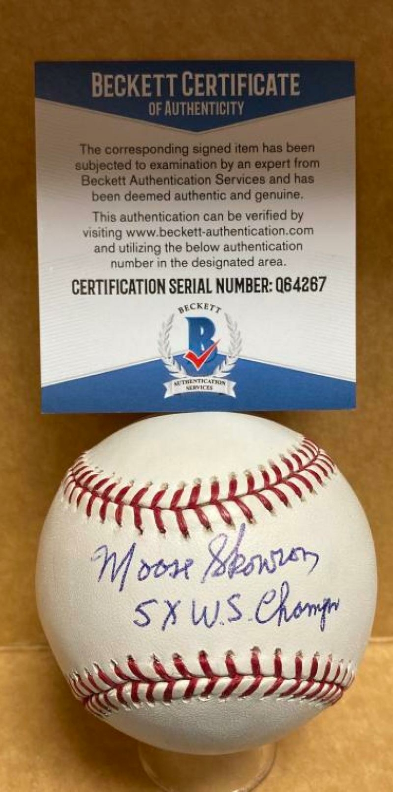 MOOSE SKOWRON 5X WS CHAMPS YANKEES SIGNED AUTO M.L. BASEBALL BECKETT Q64267