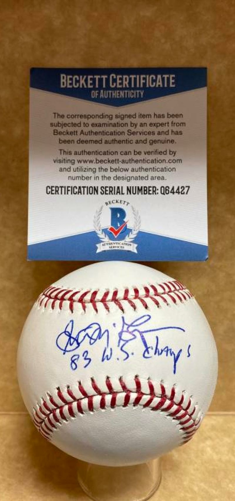 SCOTT MCGREGOR ORIOLES 83 W.S. CHAMPS SIGNED M.L. BASEBALL BECKETT Q64427