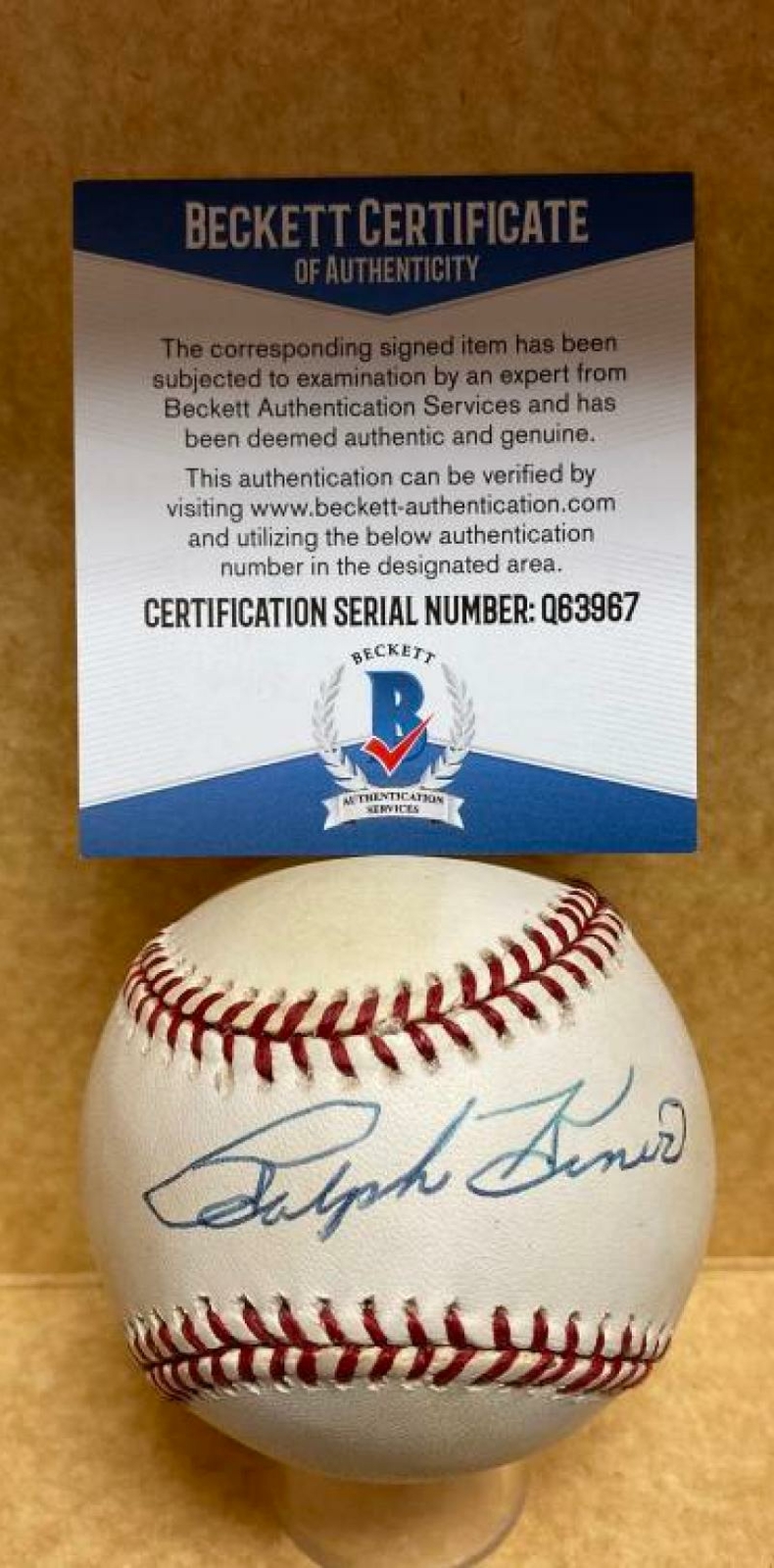 RALPH KINER PIRATES/CUBS VINTAGE TONED SIGNED AUTO N.L. BASEBALL BECKETT Q63967