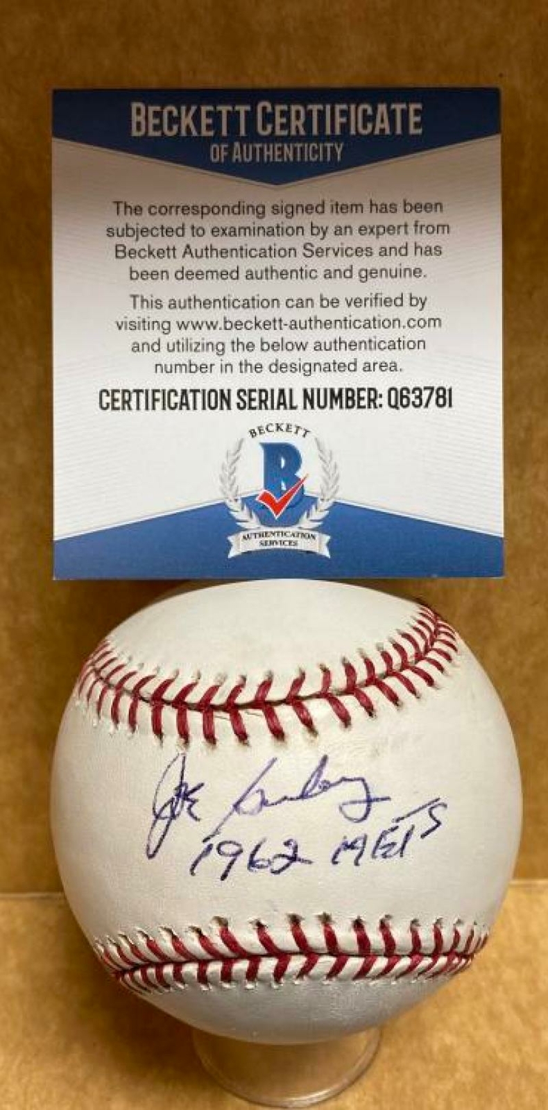 JIE GINSBERG 62 METS SIGNED AUTOGRAPHED M.L. BASEBALL BECKETT Q63781