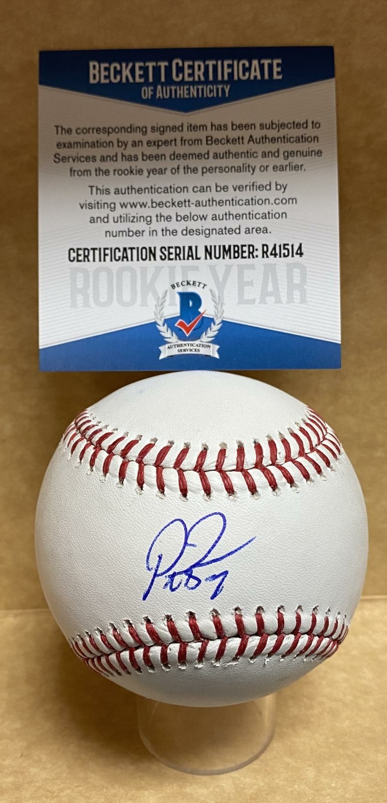 PETER BOURJOS ANGELS/CARDINALS SIGNED AUTOGRAPHED M.L. BASEBALL BECKETT R41514