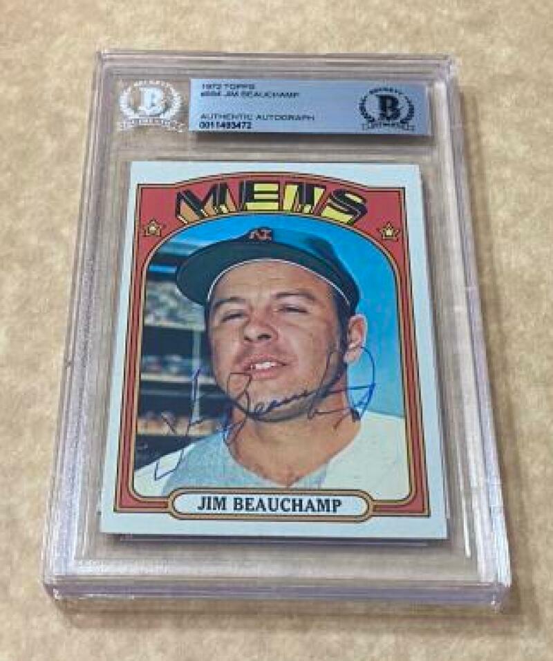 1972 TOPPS JIM BEAUCHAMP #594 METS SIGNED CARD BECKETT AUTHENTIC AUTO VINTAGE