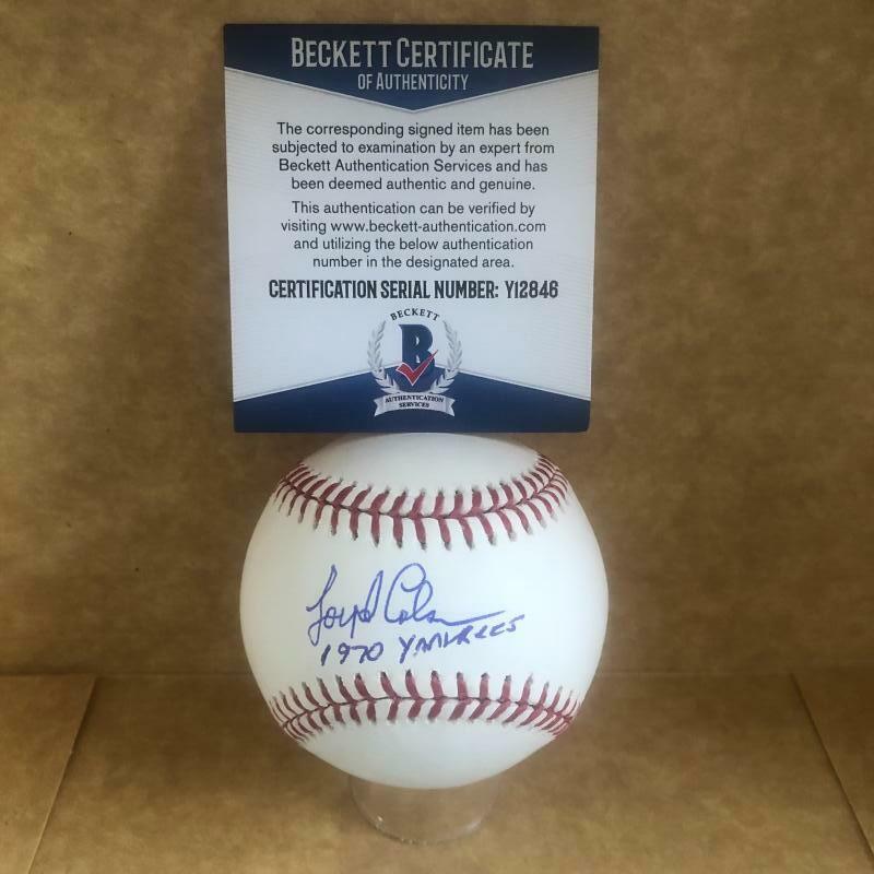 LOYD COLSON 1970 YANKEES SIGNED AUTOGRAPHED M.L. BASEBALL BECKETT Y12846