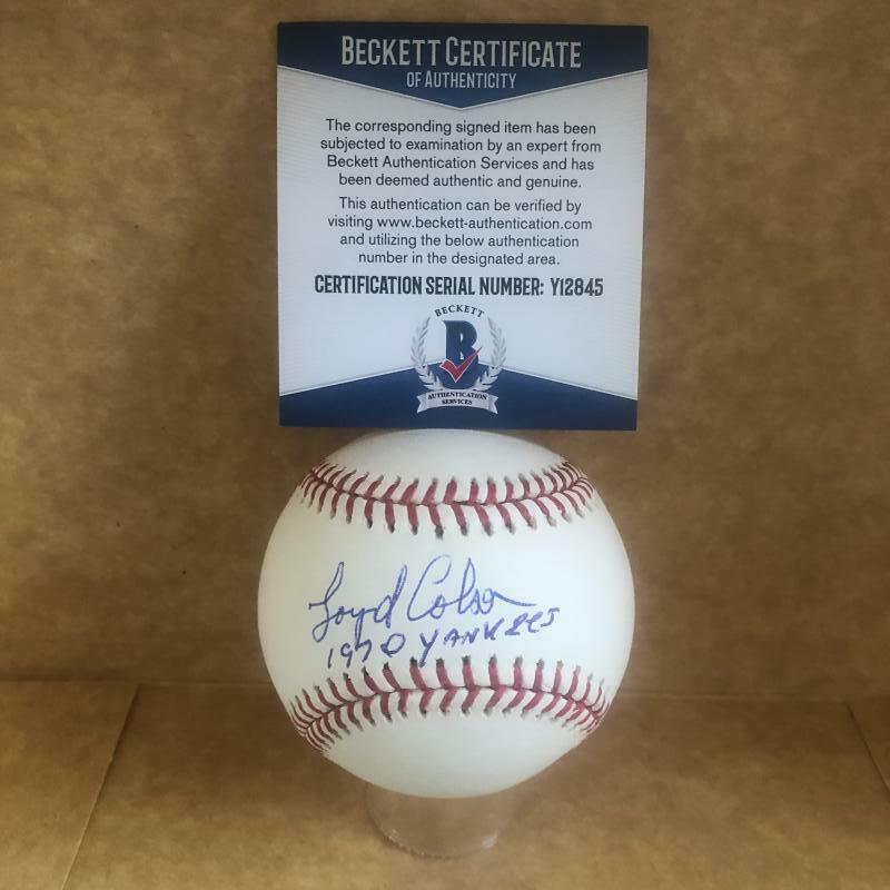 LOYD COLSON 1970 YANKEES SIGNED AUTOGRAPHED M.L. BASEBALL BECKETT Y12845