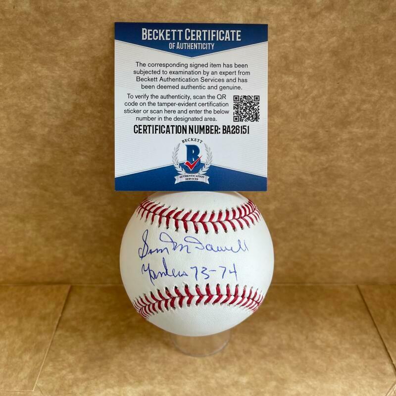 SAM MCDOWELL YANKEES 73-74 SIGNED AUTOGRAPHED M.L. BASEBALL BAS BA26151