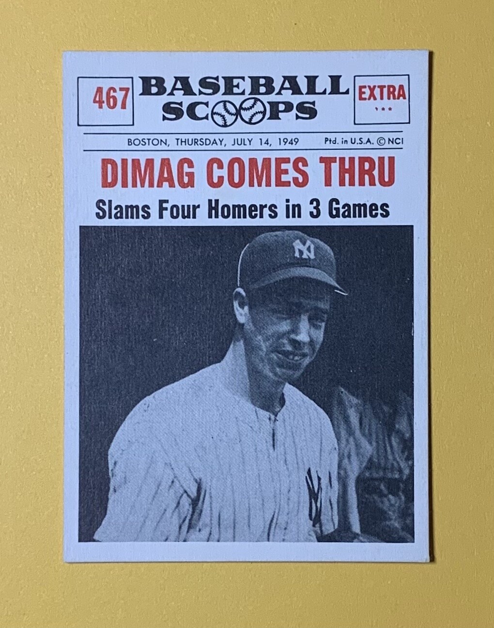 1961 NU-CARD SCOOPS DIMAG COMES THRU JOE DIMAGGIO #467 YANKEES HOF