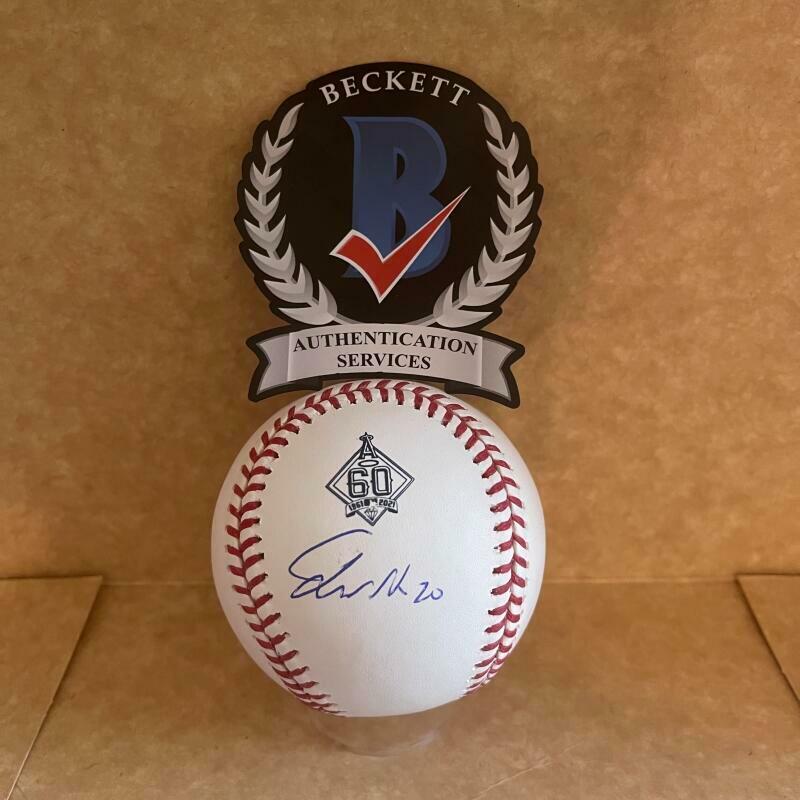 JARED WALSH ANGELS SIGNED 60TH ANNIVERSARY BASEBALL UNDER LOGO BECKETT HOLOGRAM