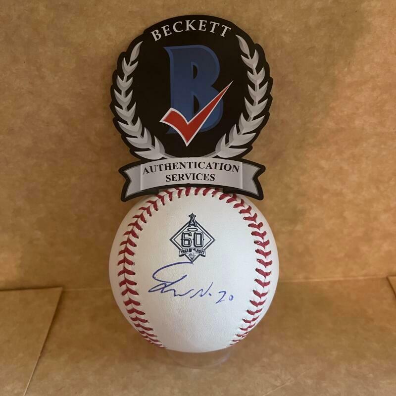 JARED WALSH ANGELS SIGNED 60TH ANNIVERSARY BASEBALL UNDER LOGO BECKETT HOLOGRAM
