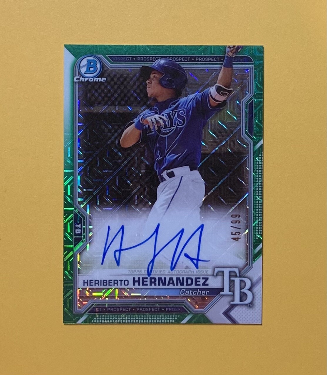 2021 BOWMAN CHROME MEGA BOX HERIBERTO HERNANDEZ GREEN AUTO /99 #BCMA-HHE RAYS