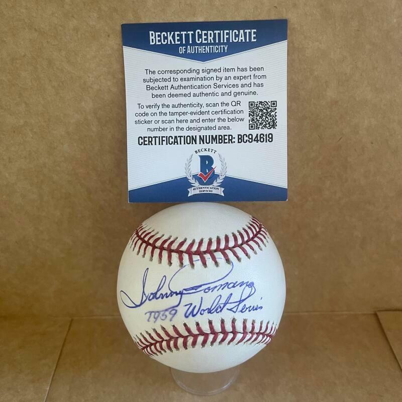 JOHNNY ROMANO 1959 WORLD SERIES SIGNED AUTO A.L. BASEBALL BAS R94619