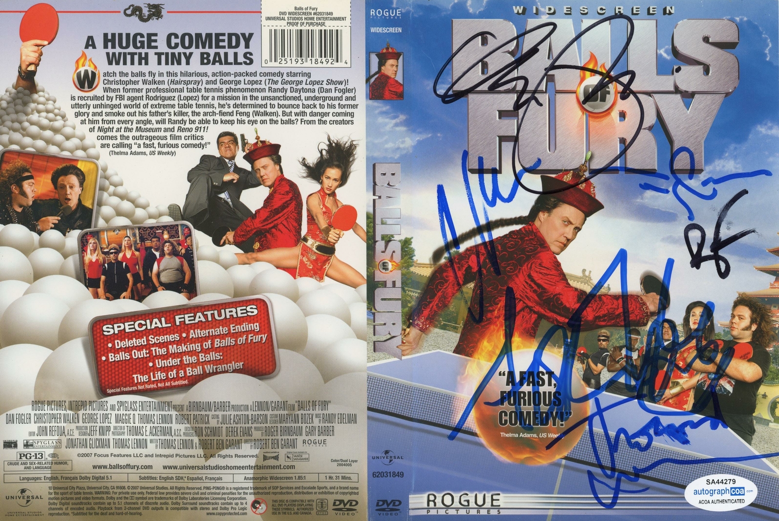 “BALLS OF FURY” CAST AUTOGRAPHS SIGNED DVD COVER – CARY-HIROYUKI TAGAWA +5 ACOA COLLECTIBLE MEMORABILIA