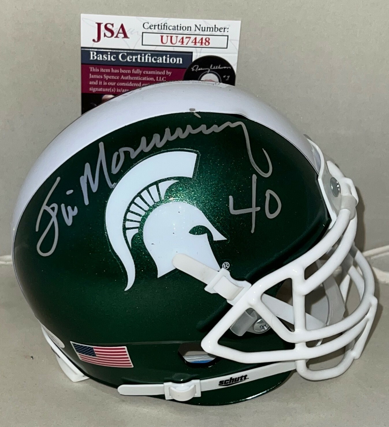 Jim Morrissey Bears signed Michigan State Spartans mini helmet autographed JSA