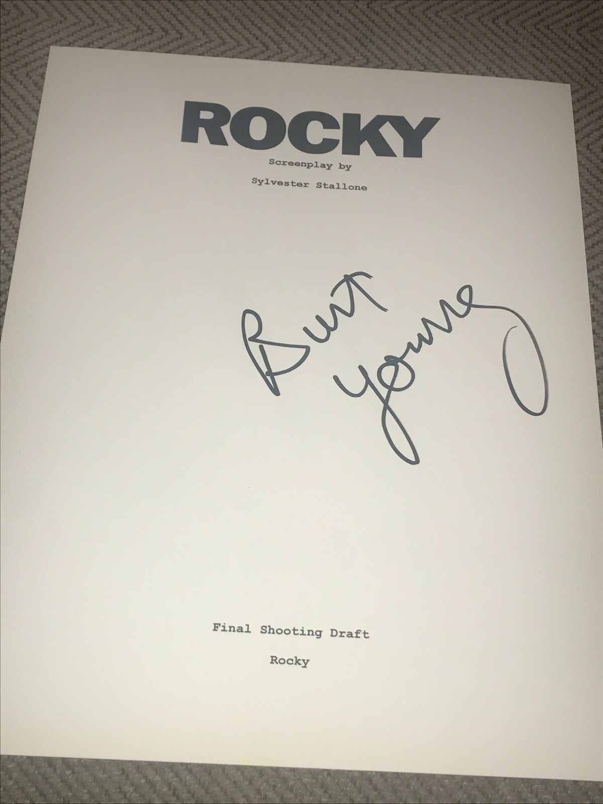 BURT YOUNG SIGNED AUTOGRAPH MOVIE SCRIPT STALLONE FULL PAGES IN PERSON BAS COA D