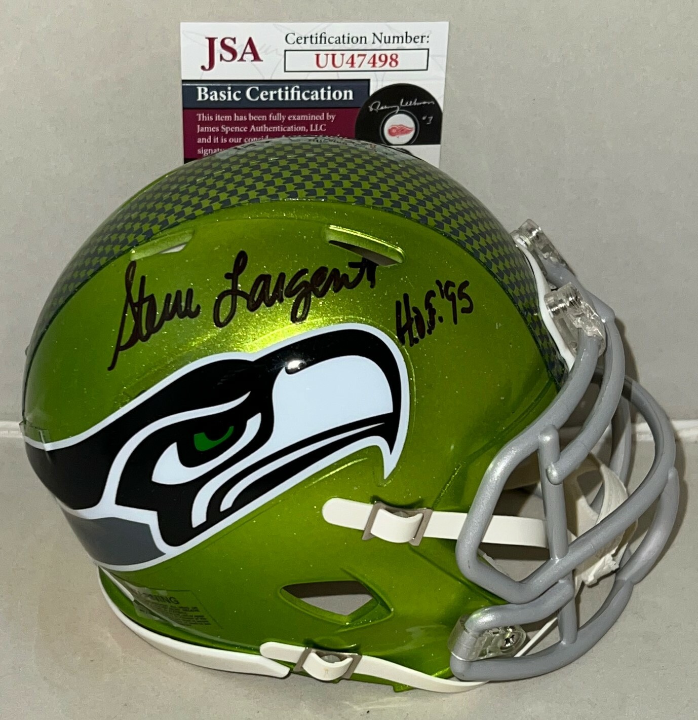 Steve Largent signed Seattle Seahawks Flash mini helmet autographed W/ HOF JSA
