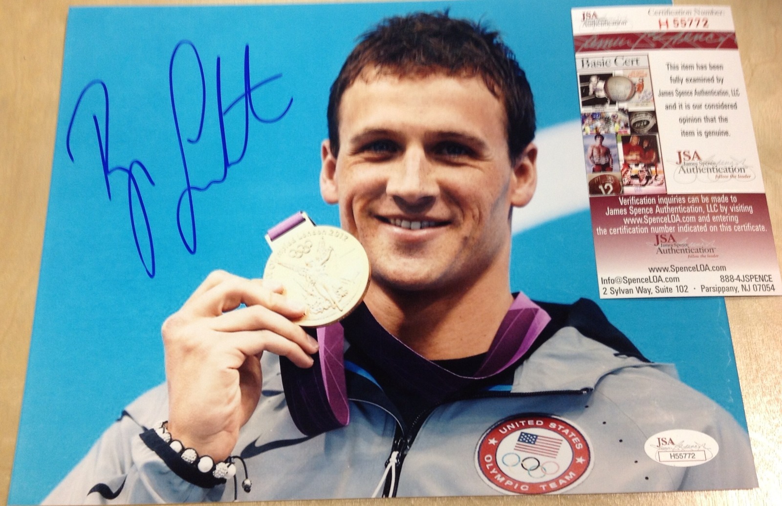 RYAN LOCHTE AUTOGRAPHED SIGNED TEAM USA OLYMPIC GOLD MEDAL SWIMMER JSA