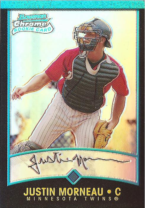JUSTIN MORNEAU MINNESOTA TWINS 2001 BOWMAN CHROME REFRACTOR RC CARD #169