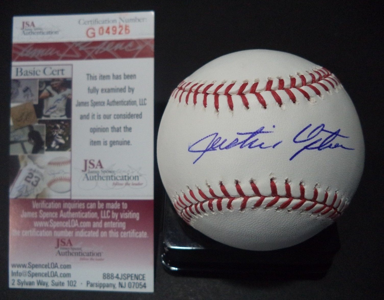 JUSTIN UPTON SAN DIEGO PADRES SIGNED AUTOGRAPHED ROMLB BASEBALL JSA COA #G04926