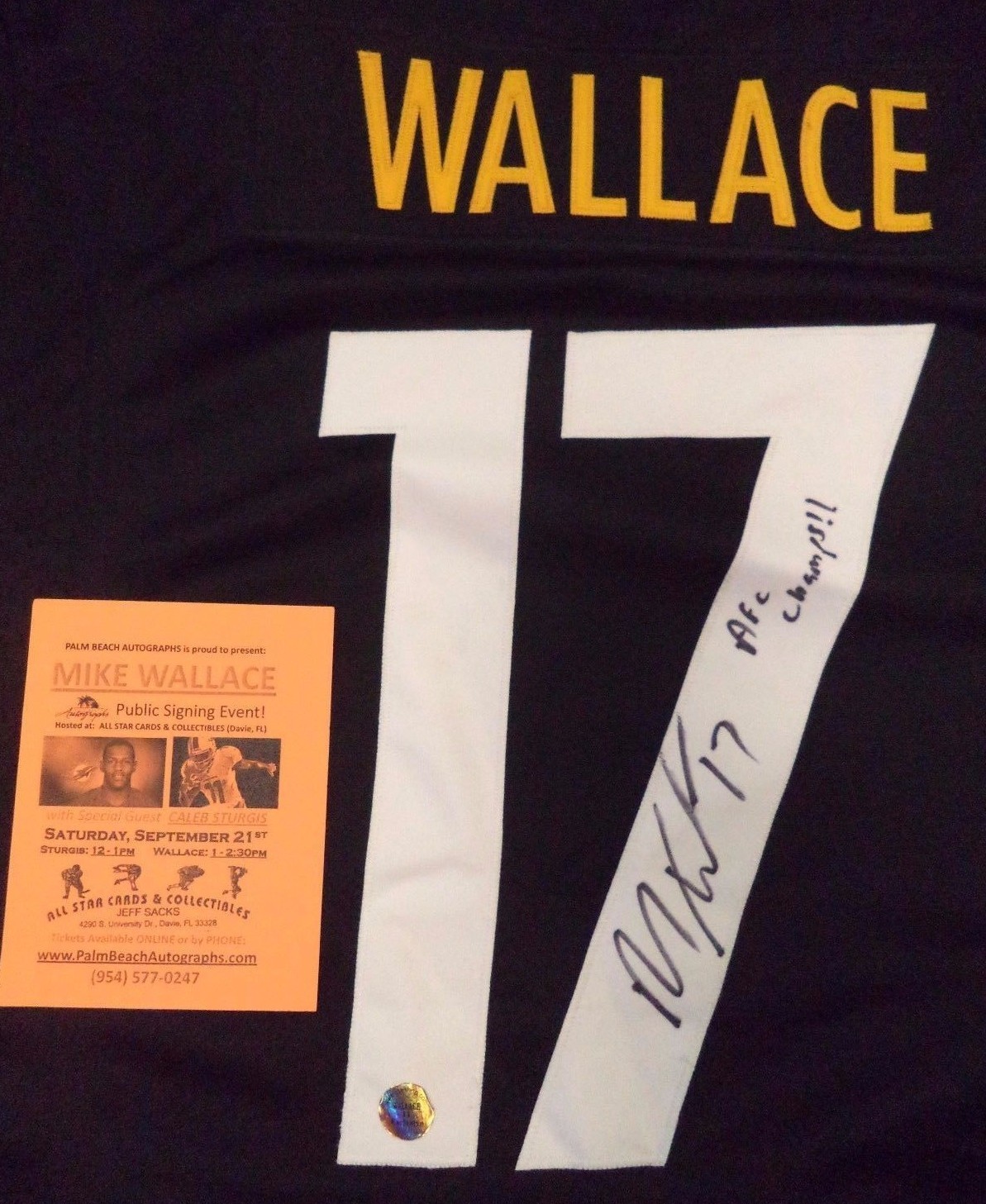 MIKE WALLACE AFC CHAMPS!! PITTSBURGH STEELERS SIGNED AUTOGRAPHED JERSEY W/COA