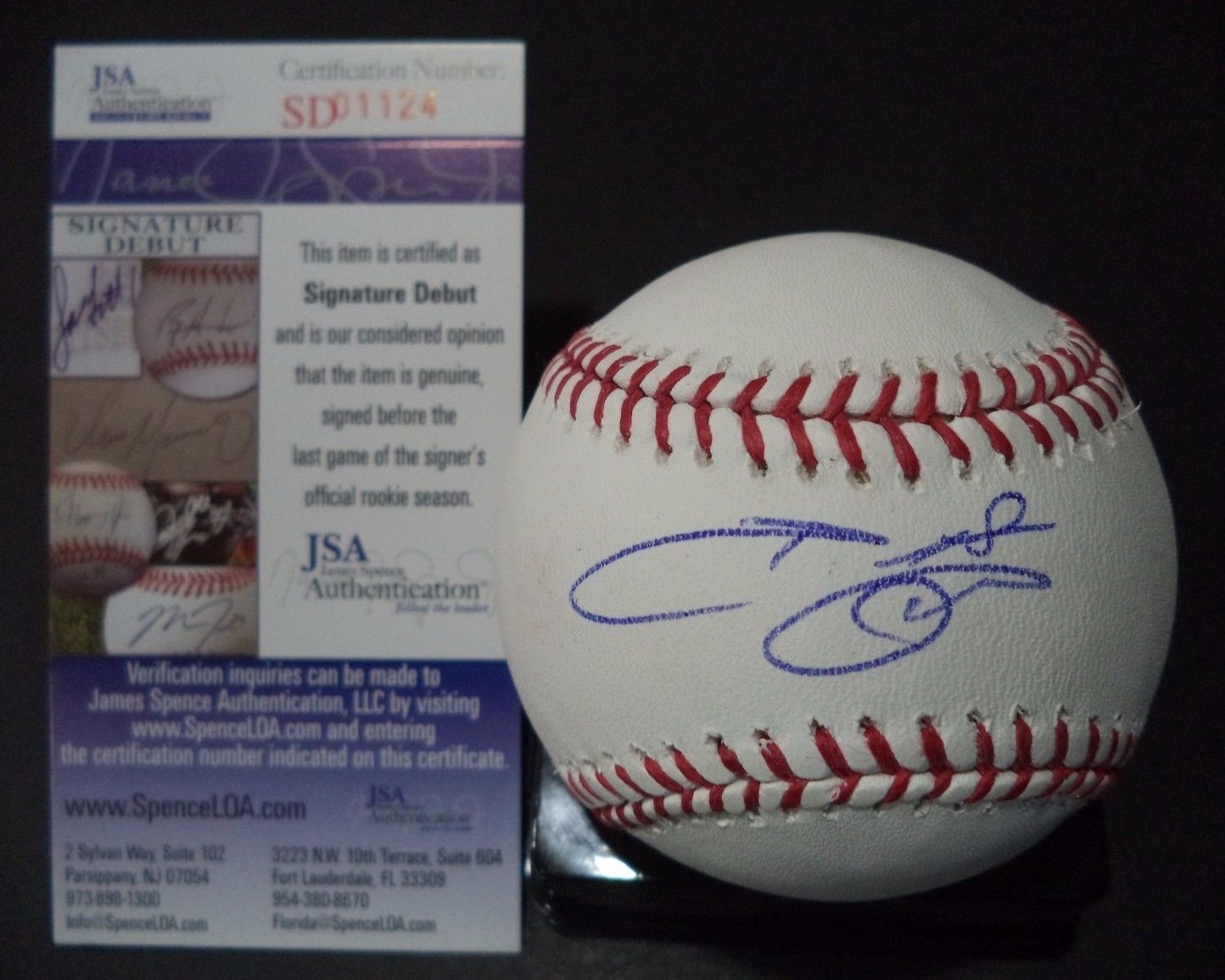 PHIL ERVIN CINCINNATI REDS SIGNED M.L BASEBALL SIGNATURE DEBUT JSA COA #SD01124