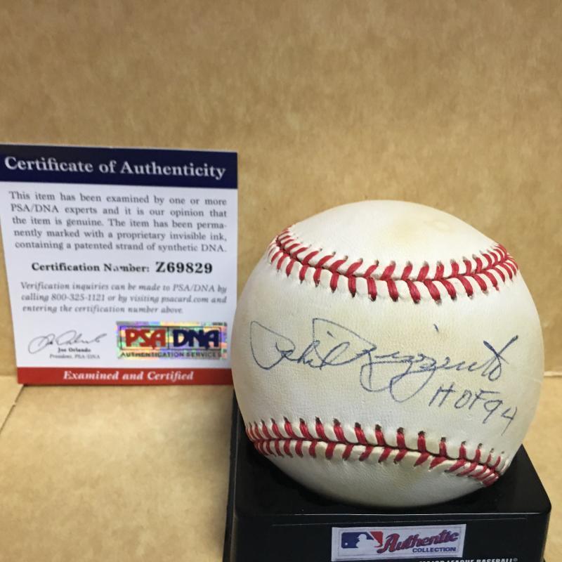PHIL RIZZUTO HOF 94 YANKEES A.L. SIGNED BASEBALL PSA Z69829