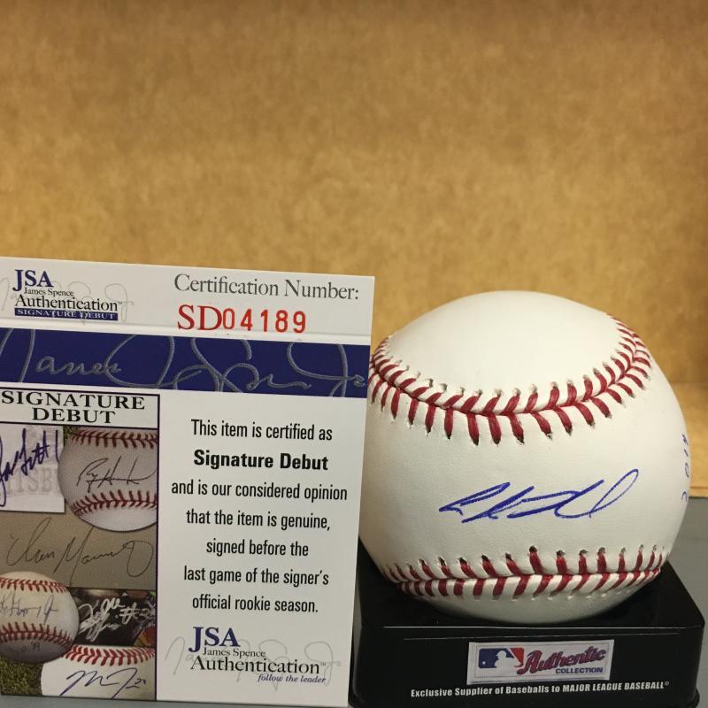 A.J. REED 2014 GOLDEN SPIKES SIGNATURE DEBUT M.L. SIGNED BASEBALL JSA SD04189