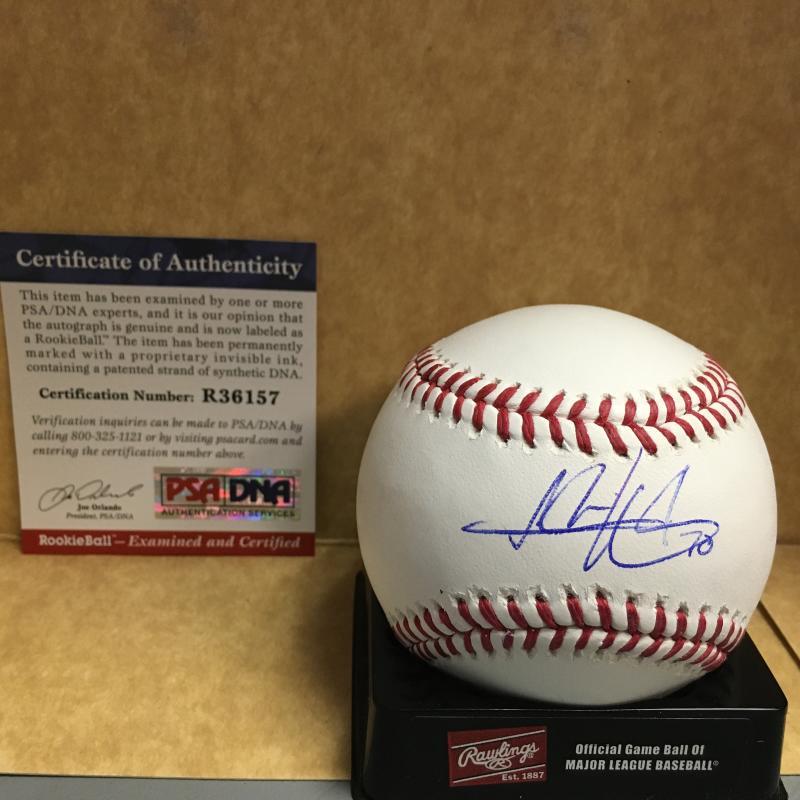 LEWIS BRINSON MILWAUKEE BREWERS ROOKIE BALL M.L. SIGNED BASEBALL PSA R36157