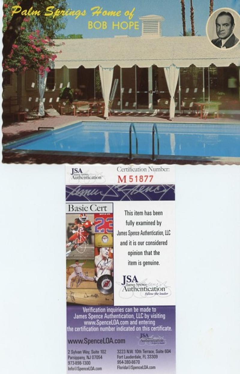 BOB HOPE COMEDIAN ACTOR GREAT SIGNED POSTCARD W/COA JSA M51877