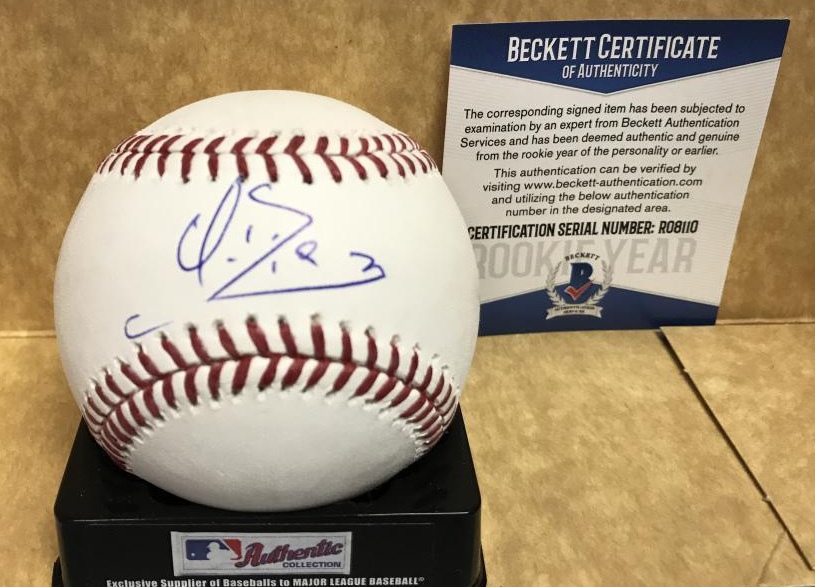 YUSNIEL DIAZ LOS ANGELES DODGERS/CUBA SIGNED M.L. BASEBALL ROOKIE YEAR BECKETT COLLECTIBLE MEMORABILIA
