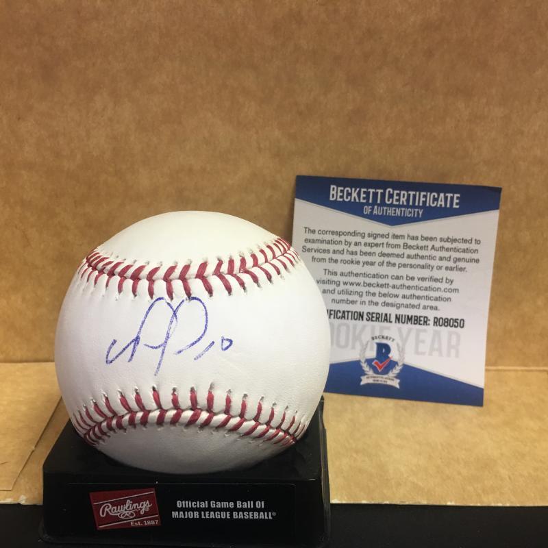 NOMAR MAZARA TEXAS RANGERS SIGNED M.L. BASEBALL ROOKIE YEAR BECKETT COA