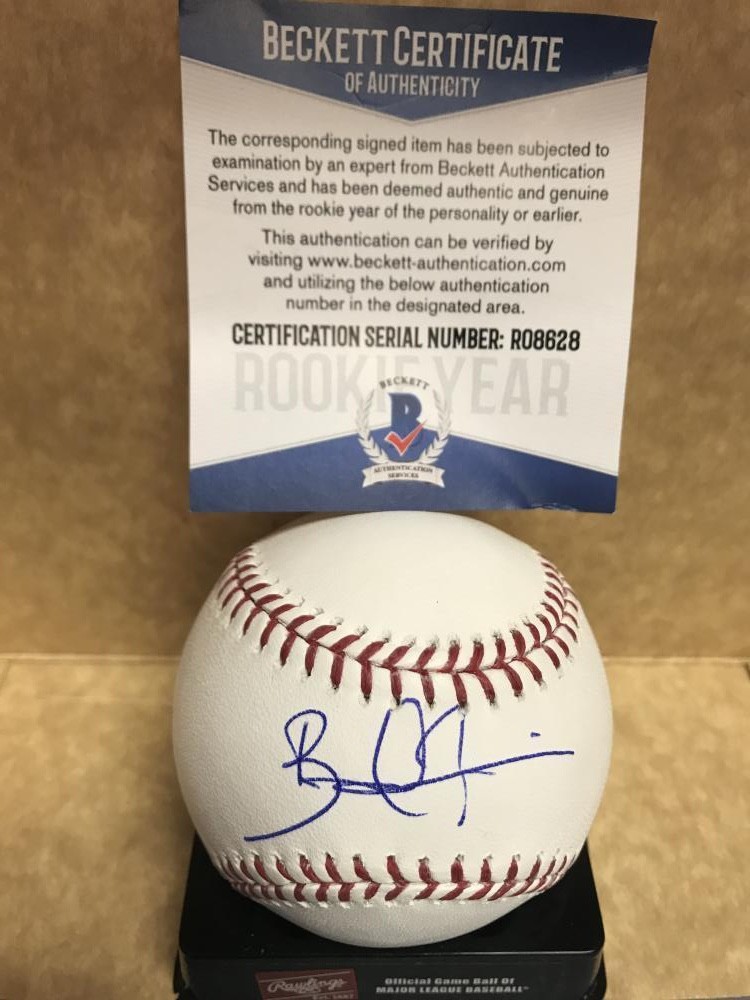 BRADLEY ZIMMER INDIANS SIGNED M.L. BASEBALL ROOKIE YEAR BECKETT R08628