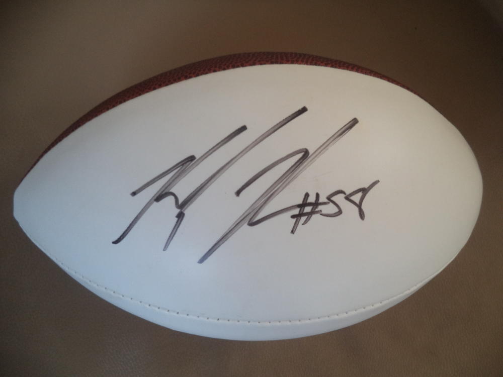 KARLOS DANSBY #58 PLAYED FOR DOLPHINS CARDINALS SIGNED WHITE PANEL FOOTBALL W/CO