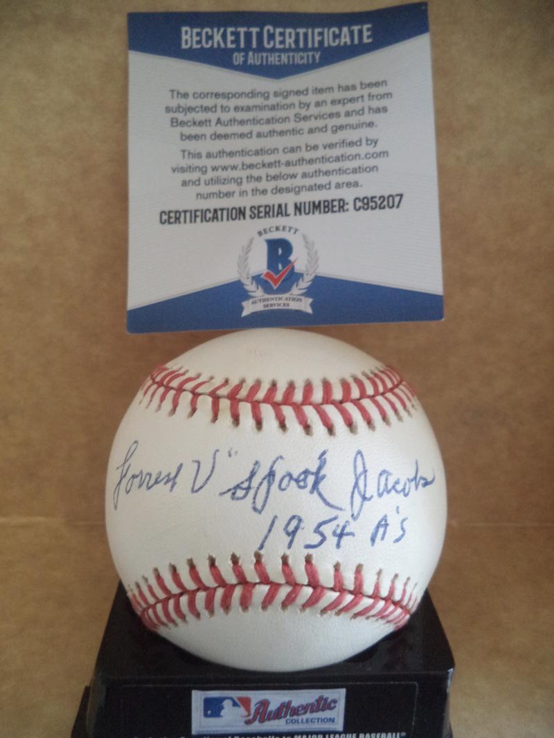 FORREST SPOOK JACOBS 1954 A'S VINTAGE SIGNED AUTO A.L. BASEBALL BECKETT C95207